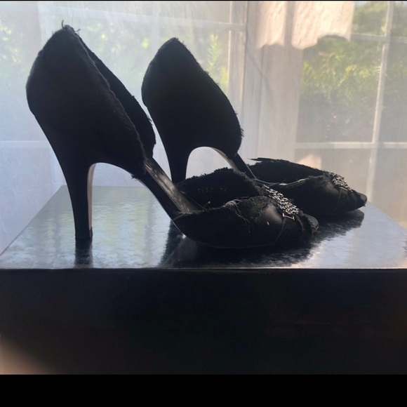 Pedro Garcia Swarovski Crystal Satin Peep Toe Pump - Picture 2 of 6